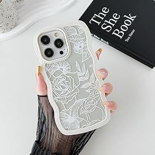 XIZYO Clear Rose Case for iPhone 11 6.1 Inch, Cute Flower Floral Pattern Curly Wave Frame Aesthetic Phone Case, Transparent Soft TPU Luxury Slim Shockproof Protective Cover, White