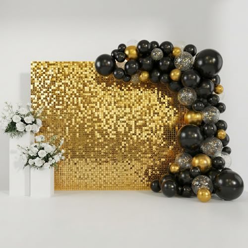 Image of Gold Shimmer Wall Backdrop 48 Panels Cover 8 x 6 Ft, Photo Backdrops for Wedding,Anniversary,Birthday,Party Decoration