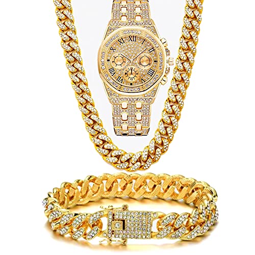 Cadena cubana de hip hop con reloj de diamantes para destacar en fiestas nocturnas