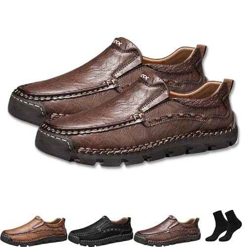 Matufit Men's Handcrafted Cowhide Orthopedic Loafers - Wide Toe Box, New Comfortable Slip on Casual Walking Shoes for Men