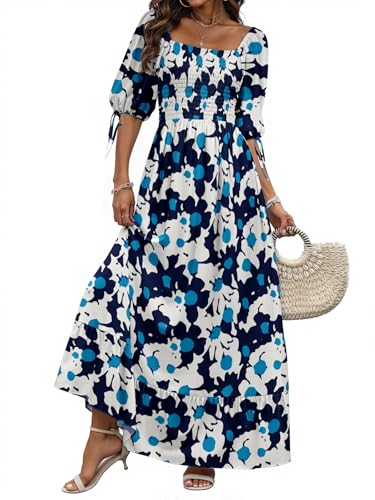 apparel blue puff sleeve dress