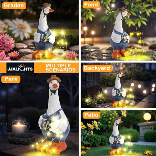 Jjalights JJA105 Garden Duck Statues For Garden Decor Mom Gifts-Duck Figurine Decorations With Solar Lights String For Women Mom,Yard Art Sculptures For Patio Lawn Outdoor thumb #3