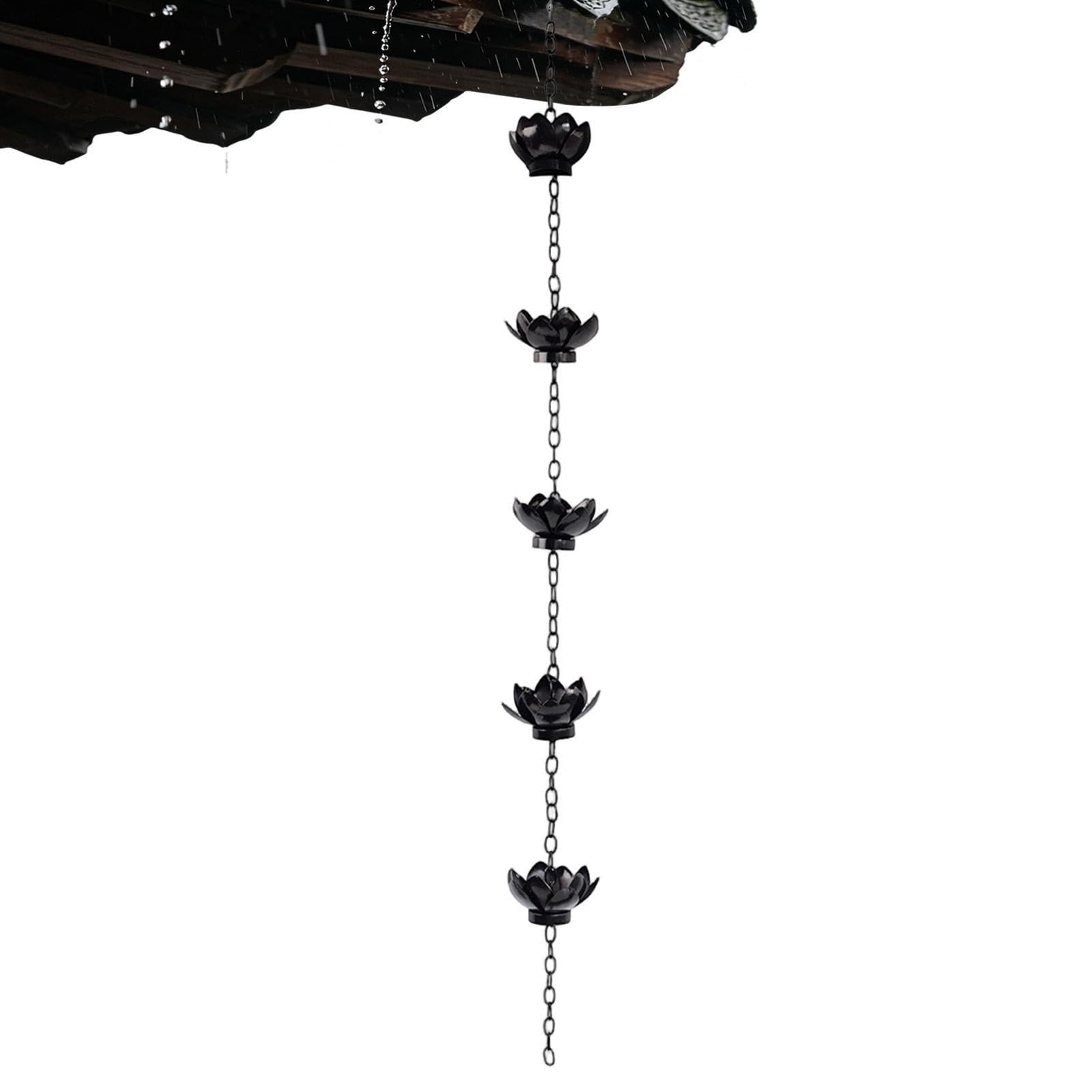Manolyee Rain Chains for Outside,Decorative Iron Flower Shape Ornament, Black, Refer to description