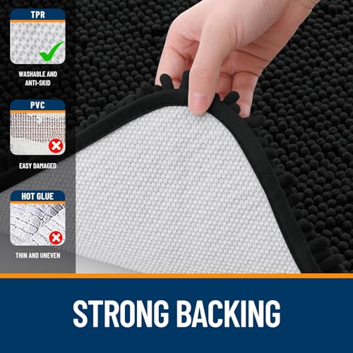 Image of OLANLY Bathroom Rugs Sets 2 Piece, Soft Absorbent Chenille Bath Rug Set, Non-Slip, Quick Dry, Machine Washable Bath Mats for Bathroom, Home Decor Accessories (36 inchx24 inch+30 inchx20 inch, Black)