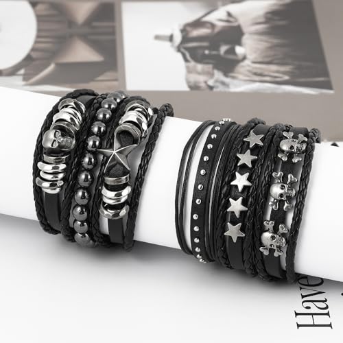Pulsera de cuero punk gótica unisex ajustable miniatura 2