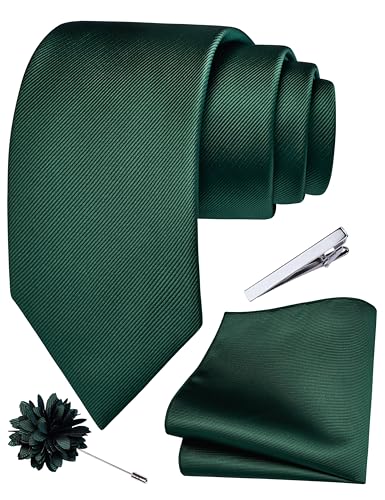 Image of Branduce 3.15 inch（8cm） Solid Formal Tie and Pocket Square Plain Necktie Lapel Pin and Tie Clip Set for Men