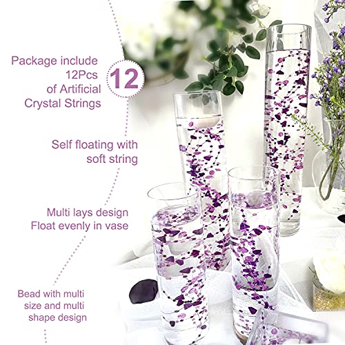 Image of TeaSu 12pcs Purple Crystal String for Floating Candles Centerpieces Table Decorations, Floating Crystal Vase Filler for Party, Birthday Decorations