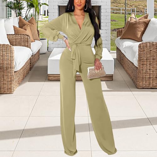 Image of shengfan Formal Jumpsuits for Women Dressy Evening Sexy Deep V Neck Plus Size Long Wide Leg Pants Rompers Clubwear