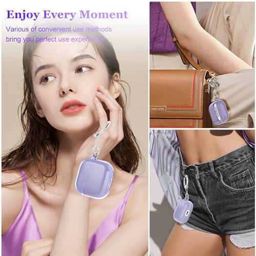 Image of for AirPods 4th Generation Case Cover 2024, Military-Grade Shockproof, Soft TPU Highly Transparent Anti-Yellowing for AirPods 4 Case with Cleaning Kit & Cute Round Buckle, Clear Purple