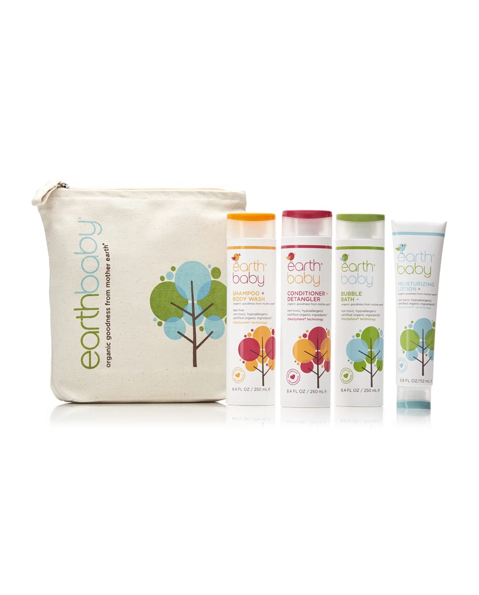 Earth Baby Bath Essential Kit Hypoallergenic for Sensitive Skin Natural and Organic Pediatrician and Dermatologist Tested Safe for