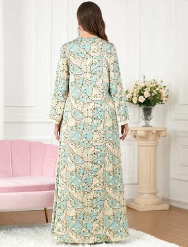 Image of FYMNSI Abaya Dress for Women Muslim Modest Maxi Robe Floral V Neck Eid Prayer Dresses Dubai Clothing Arabian Islamic Kaftan