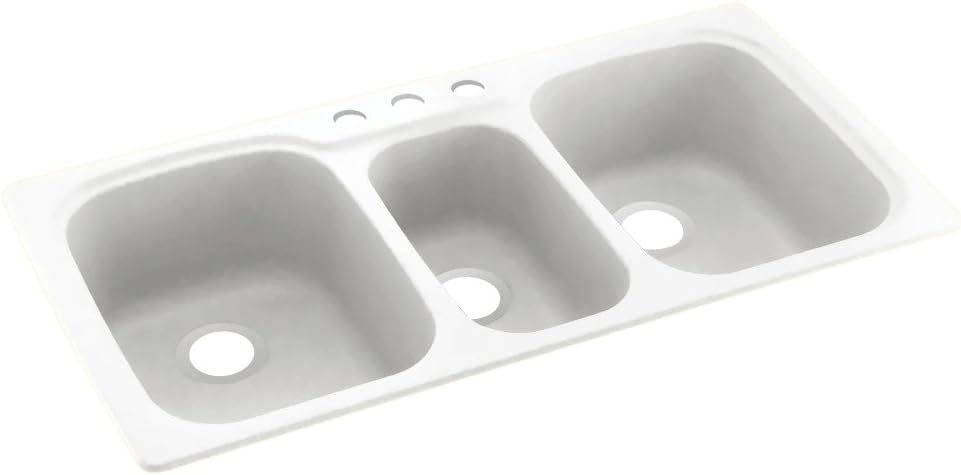 Swanstone KS04422TB.010-3 3-Hole Solid Surface Kitchen Sink, 44" x 22", White