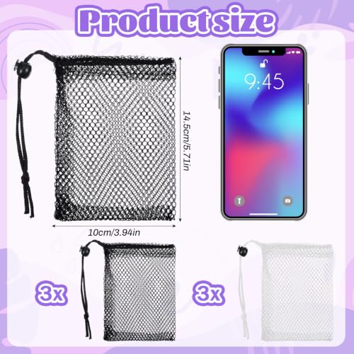 Image of Nogeqi 6 Pcs Small Mesh Bags Drawstring, Mini Mesh Bags with Cord Lock, Mini Meshs Bag Drawstring Pouch for Travel and Storage, Lightweight Nylon, 6 x 4 Inch (Black, White)