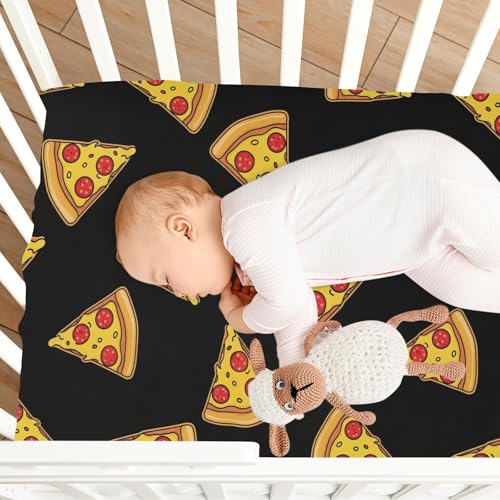Image of Pizza Black Fitted Crib Sheet for Boys Girls Baby Breathable Crib Bedding Set for Toddler Bed Mattress,52 X 28 in