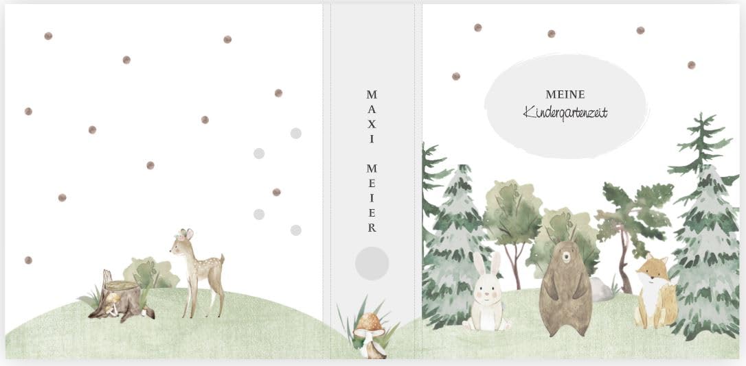 Ringordner mit Wunschtext personalisieren | Meine Kindergartenzeit | Waldtiere # 2 | Mit Griffloch | für DIN A4 | 7,4 cm breit | Ordner Kinder | Wildtiere | Bär Reh Hase Fuchs