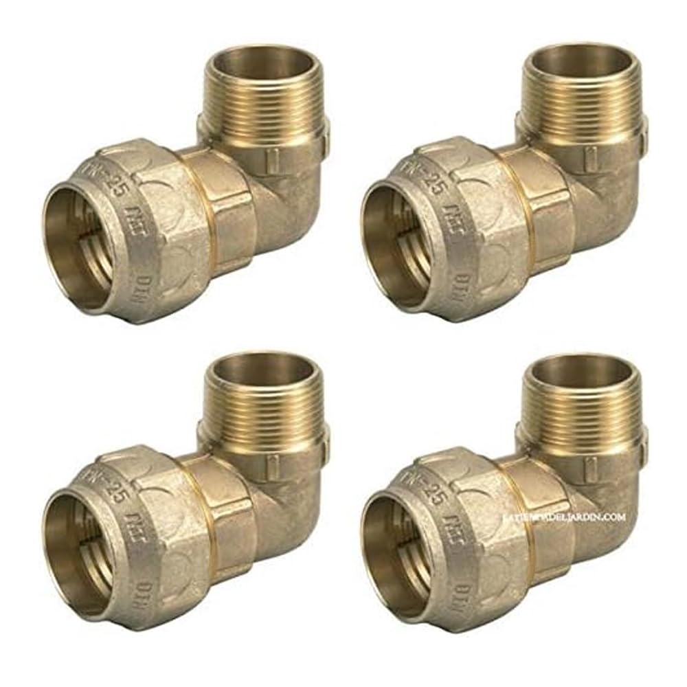 Suinga Codo Macho Laton 32mm x 1'' para Tuberia Polietileno | Pack 4 Codos Rosca Macho | Accesorio de Fontaneria Roscado | Certificado Aenor | Conexion Rosca Macho