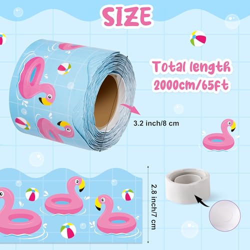 Image of BeYumi Summer Flamingo Border Trim - 65ft Back to School Pool Rolled Border | Tropical Flamingo Beach Swimming Pool Bulletin Board Set School Classroom Office Chalkboard Home Party Holiday Decoration
