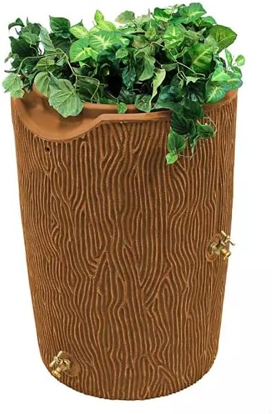 Impressions Bark 50-Gallon Rain Barrel, Wood Grain Design, Decorative Water Collection Tank (Sandstone)