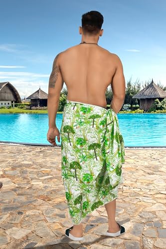 HAPPY BAY Men's Swim Bath Trunk Swimsuit Regular Surfing Swimwear Summer Sarong Long Pareo Beach Wrap for Men One Size Fern, Palm Tree3
