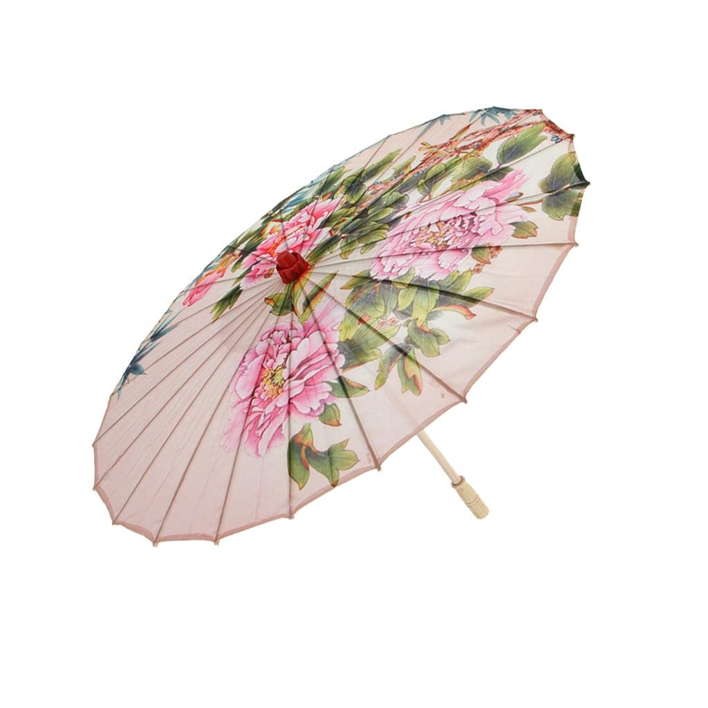 LOVIVER 33 Inch White Parasol Umbrella with Pink Peony Pattern, Premium Silk, Pattern F