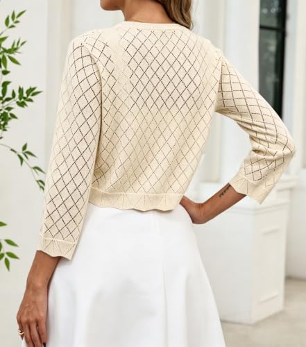 Women Bolero Shrug Cropped Cardigan 3/4 Sleeve Shrugs for Dresses Beige S - image 3
