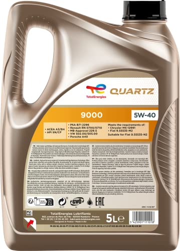 TotalEnergies Quartz 9000 5W40 Engine Oil ACEA A3/B4, API SN/CF Age-Resistance Technology Advanced Synthetic Motor Oil Lubricant - 5L - Image 3