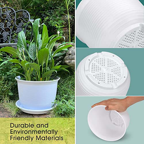 12 Inch 10 Inch 9 Inch Plant Pots, Rifny Extra Large Planters For Indoor Plants With Drainage Holes And Tray, Set Of 3 Flower Pots Modern Decorative Planter For House Garden Plants And Flowers (White) #TOP4