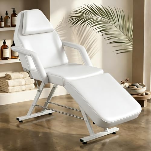 Kosmetikliege 3 Einstellbare Abschnitte Schönheitsbett Ergonomische Massageliege mit Verstellbare Rückenlehne & Fußstütze Robuste Tattooliege bis 150 kg Ideal für Kosmet Spa & Therapien (Weiß)