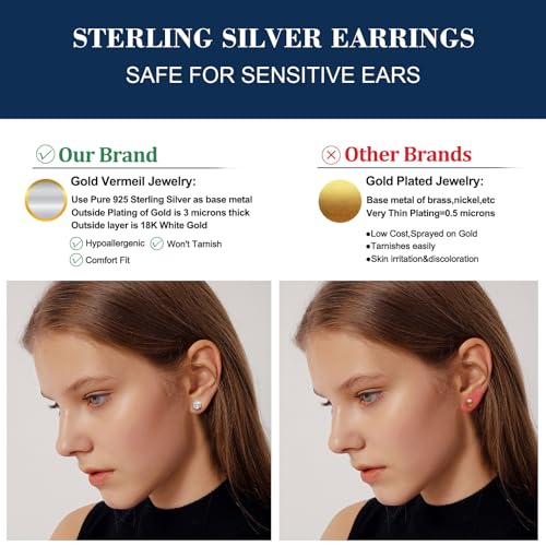 Moissanite Stud Earrings Screw Back 0.2-8 Carats (3-10mm) Moissanite Earrings for Women Men 18k Gold Plated 925 Sterling Silver Stud D Color VVS1 Clarity Round Cut Solitaire Earrings Jewelry Gifts3