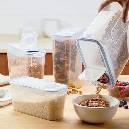 Image of LocknLock Easy Essentials Pantry Food Storage Container Set /Food Storage Bin Set, Rectangular, BPA-free /Dishwasher Safe, 4 Piece - Clear