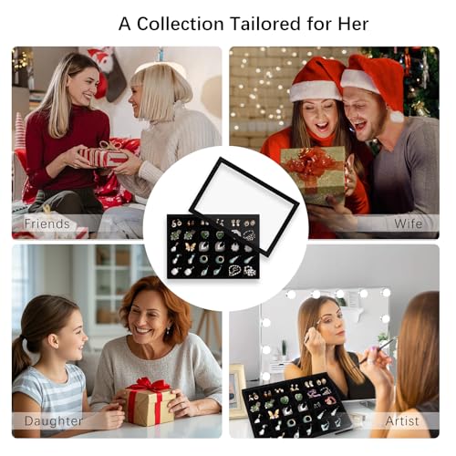 Image of Wudygirl Jewelry Organizer Set of 2 Stackable Jewelry Tray Velvet Earring Holder Organizer 30 Grid Earring Storage with Lid Ring Holder Drawer Inserts Divider Storage for Women (Black)