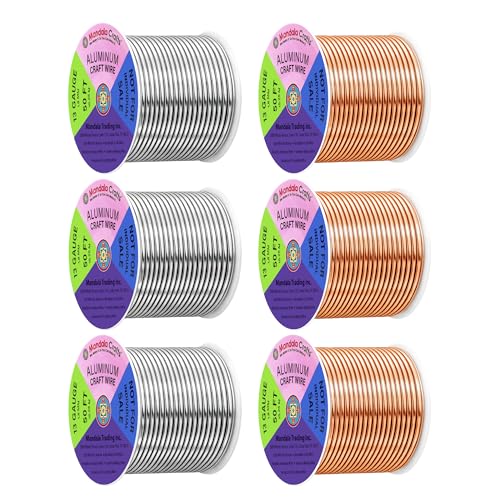 Image of Mandala Crafts 13 GA Copper Silver Tone Combo Anodized Aluminum Craft Wire | 300 FT, Colored, Flexible, Bendable for Bonsai Armature Sculpting Wire Wrapping Jewelry Making, Weather & Tarnish Resistant