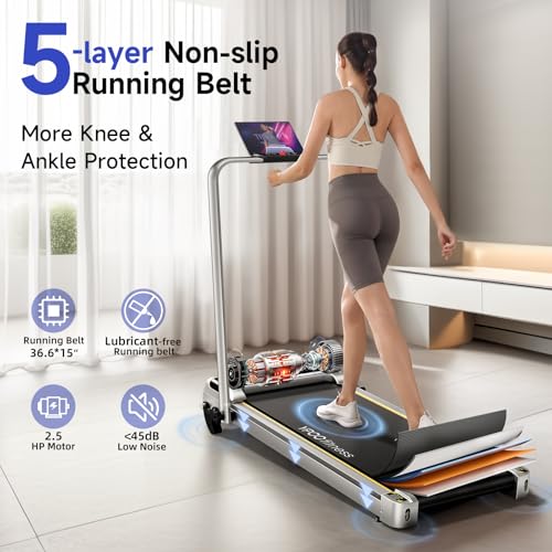 Walking Pad with Handles, Walking Pad Treadmill with Incline, 2 in 1 Foldable Treadmills for Home Small Spaces, Portable Under Desk Treadmill with 3-Level Incline, Compact Design - Image 5