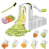 7-Blade Spiralizer Vegetable Slicer, Vegetable Spiralizer Chopper Plus Free Brash&Container &Lid with 7/420-grade Blade, Powerful Anti-Slip Sucker Spiral Slicer for Zucchini Noodles&Veggie Pasta Maker