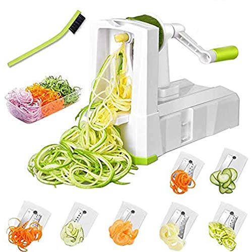 7-Blade Spiralizer Vegetable Slicer, Vegetable Spiralizer Chopper Plus Free Brash&Container &Lid with 7/420-grade Blade, Powerful Anti-Slip Sucker Spiral Slicer for Zucchini Noodles&Veggie Pasta Maker