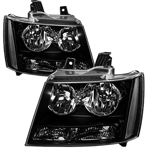 APSVE Black Housing Headlight Assembly Compatible with 2007-2014 Chevy Avalanche Suburban Tahoe,Clear Driver and Passenger Side Lamps Cover