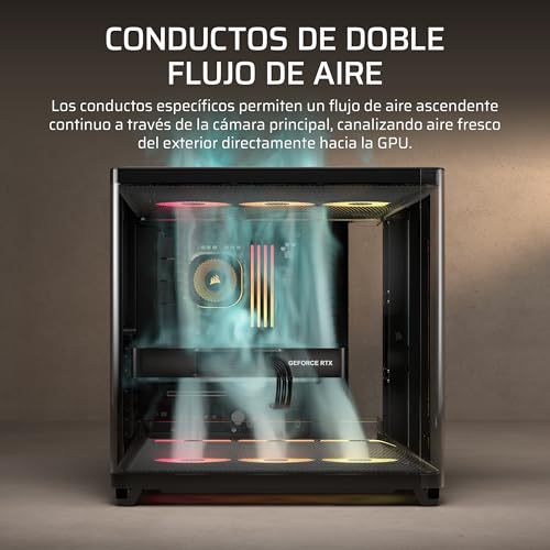 Miniatura 4 de CORSAIR Air 5400 RS-R ARGB Caja para PC semitorre panorámica de Triple cámara – 3 Ventiladores RS120-R ARGB Reverse-Rotor preinstalados – conductos de Alto Flujo y bajo Ruido – Negro