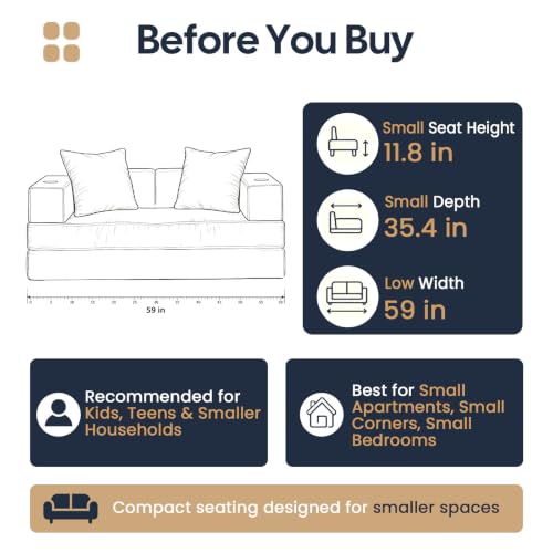Image of COMAX Futon Sofa Bed, Convertible Sofa Bed, Folding Boneless Couches | Low-Profile Boneless Couch for Living Room, 11.8 inch H Low Seat Small 59 inch Foldable Floor Sleeper Mattress Lounge Space‑Saving