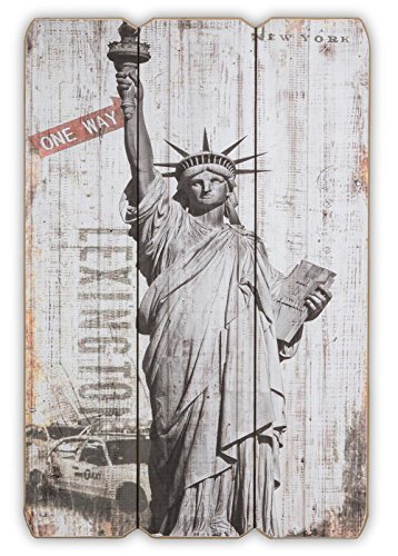 levandeo Holzbild Holzschild New York Freiheitsstatue USA Schild 60x40cm - Wandbild Dekoschild Vintage Bild Holz Holzlatten Holztafel Wanddeko...