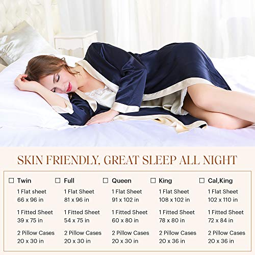 Lilysilk Mulberry Silk Sheets 4 Piece, 19 Momme Silk Bed Sheets, 1 Flat Sheet, 1Fitted Sheet And 2 Oxford Silk Pillowcases, Silk Bedding Set 100% Top 6A Grade Oeko-Certified, White, King Size #TOP4