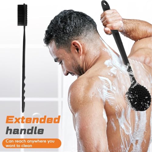 Image of Silicone Bath Brush with Long Handle - Soft Bristles Back Scrubber for Shower | Body Massage - Exfoliating Dirt Removal Brush for Men | Women (LONG BRUSH 2 SET)
