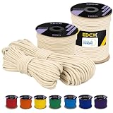 EDCX poliestere Paracord 550 (15, 30 e 50 m) – 4 mm Tipo III, cavo per paracadute resistente allo strappo per la sopravvivenza in 100% poliestere con 7 fili | Colori a tinta unita (White, 15 m)