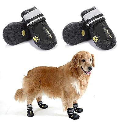 Teamoo Dog Snow Boots for Winter: Durable Waterproof Anti-Slip Dog Booties for Medium Large Size Dogs with Adjustable Reflective Straps - Black Size 6