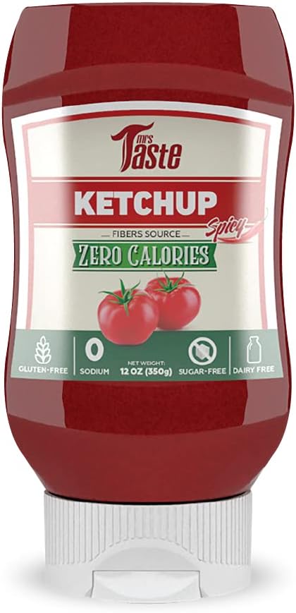 Mrs Taste Sugar Free Spicy Ketchup, Zero Calories, Zero Sodium, Zero Sugar, High Fiber, Keto Friendly, Paleo Friendly, Condiments and Sauces (12 oz, Spicy Ketchup)