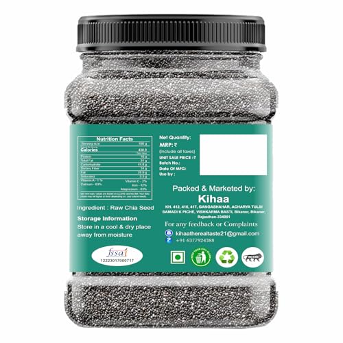 Image of Kihaa Raw Chia Seeds for Weight Loss with Omega 3,Zinc and Fiber,Calcium Rich /Protein Chia Seeds (400 gm)