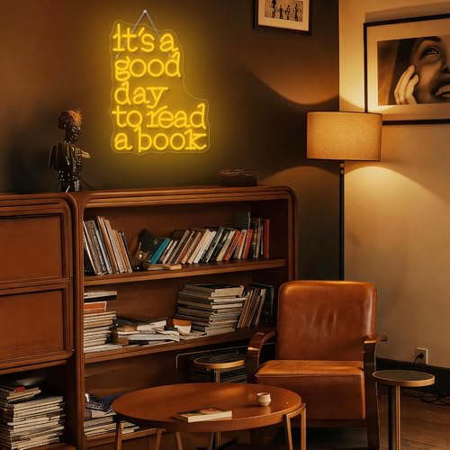 Image of Book Neon Sign for Reading Nook Decor Reading Wall Sign for Book Lovers USB Powered Dimmable LED Neon Light with 5 Brightness Levels Bookish Bedroom Decor It's a Good Day to Read a Book