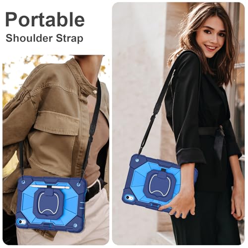 Image of Scnioy Case for iPad A16 11th /10th Generation 11 /10.9 Inch 2025 /2022, Rugged A16 iPad Case 10th Generation Cover with 360 Rotating Stand Screen Protector Pen Holder Shoulder Strap, Navy Blue