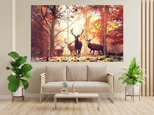 KYARA ARTS Multiple Frames, Beautiful Deers Nature Wall Painting for Living Room, Bedroom, Office, Hotels, Drawing Room Wooden Framed Digital Painting (50inch x 30inch) (Design-1)