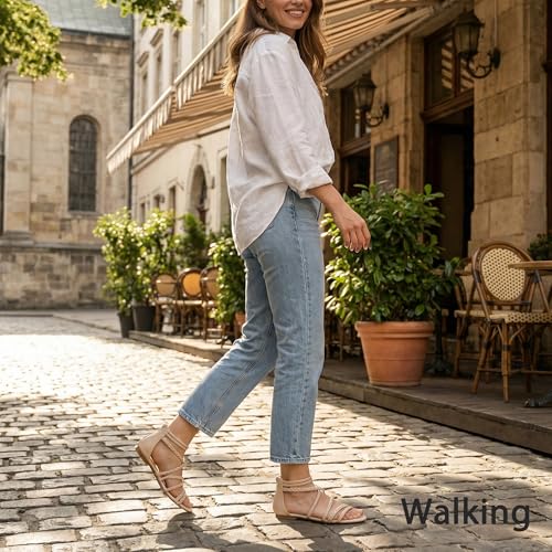 Image of youngshow Women's Braided Strappy Sandals - Open Toe Dressy Gladiator Flat Sandals with Back Zipper, Casual Summer Beach Shoes