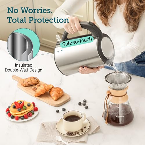 COSORI Electric Kettle, No Plastic Inner Lid, Filter and Spout, Double Wall Stainless Steel Keep Warm, Automatic Shut Off & Boil-Dry Protection, Durable Tea Kettle Boiler & Heater, 1.5L/1500W, Silver